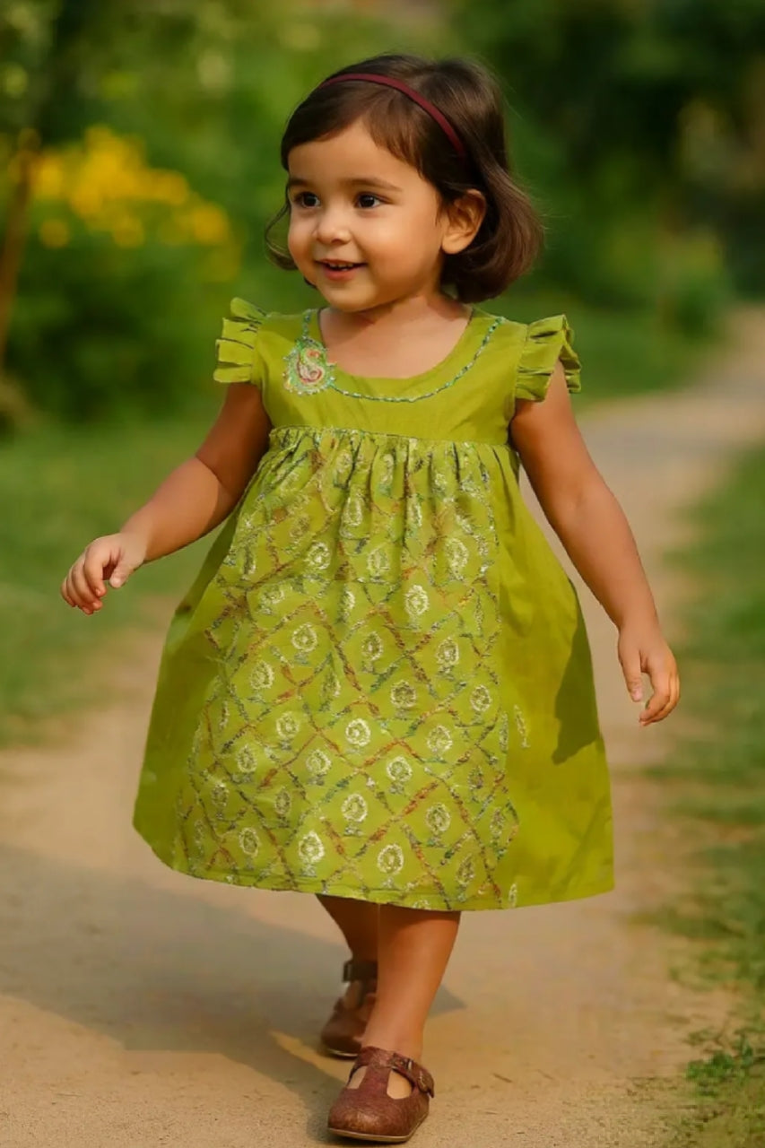 Twirl Frock: Peti Embroidery & Ghera Print- 2PCs