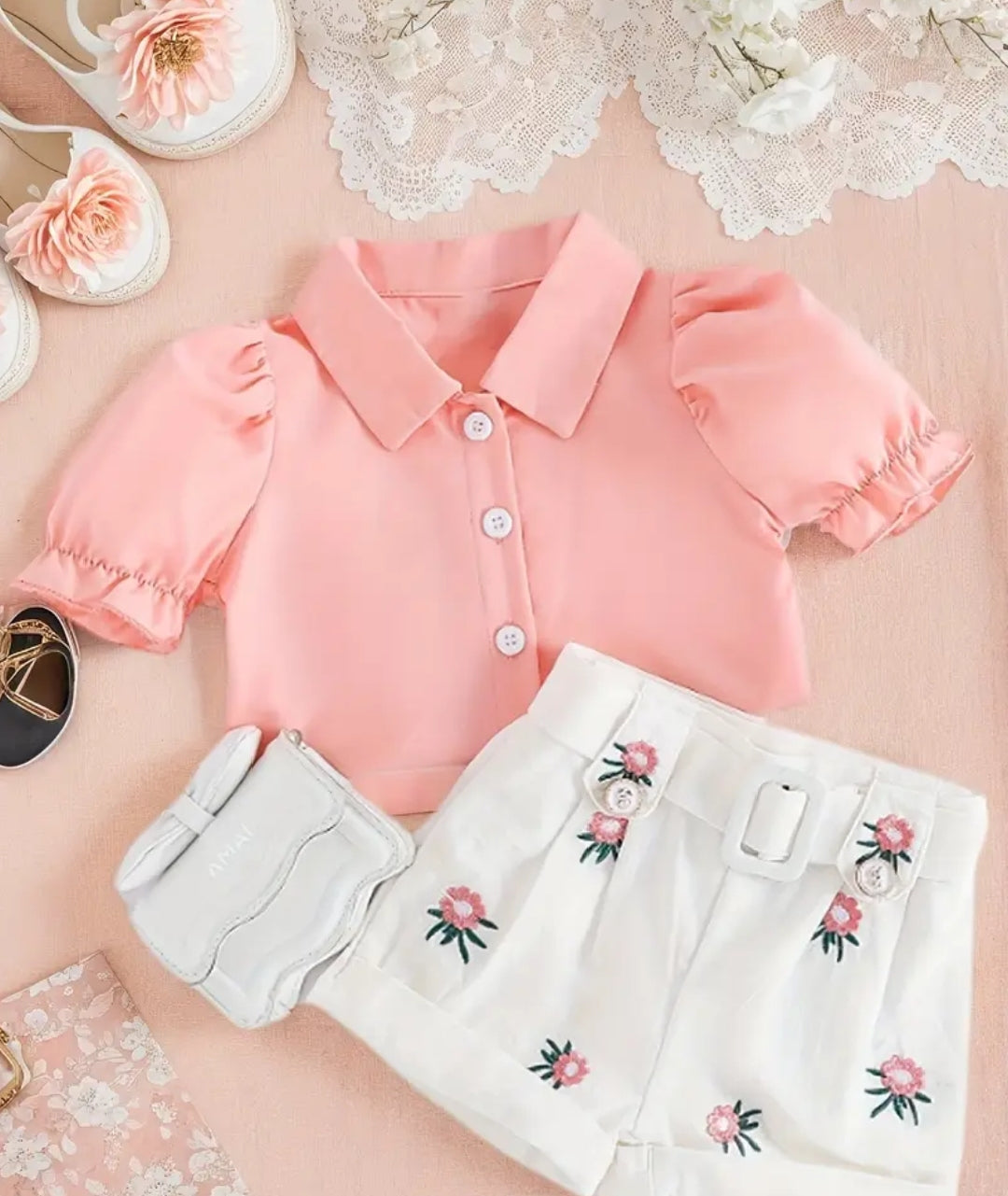 Western Style Bubble Color Sleeves Top & Shorts