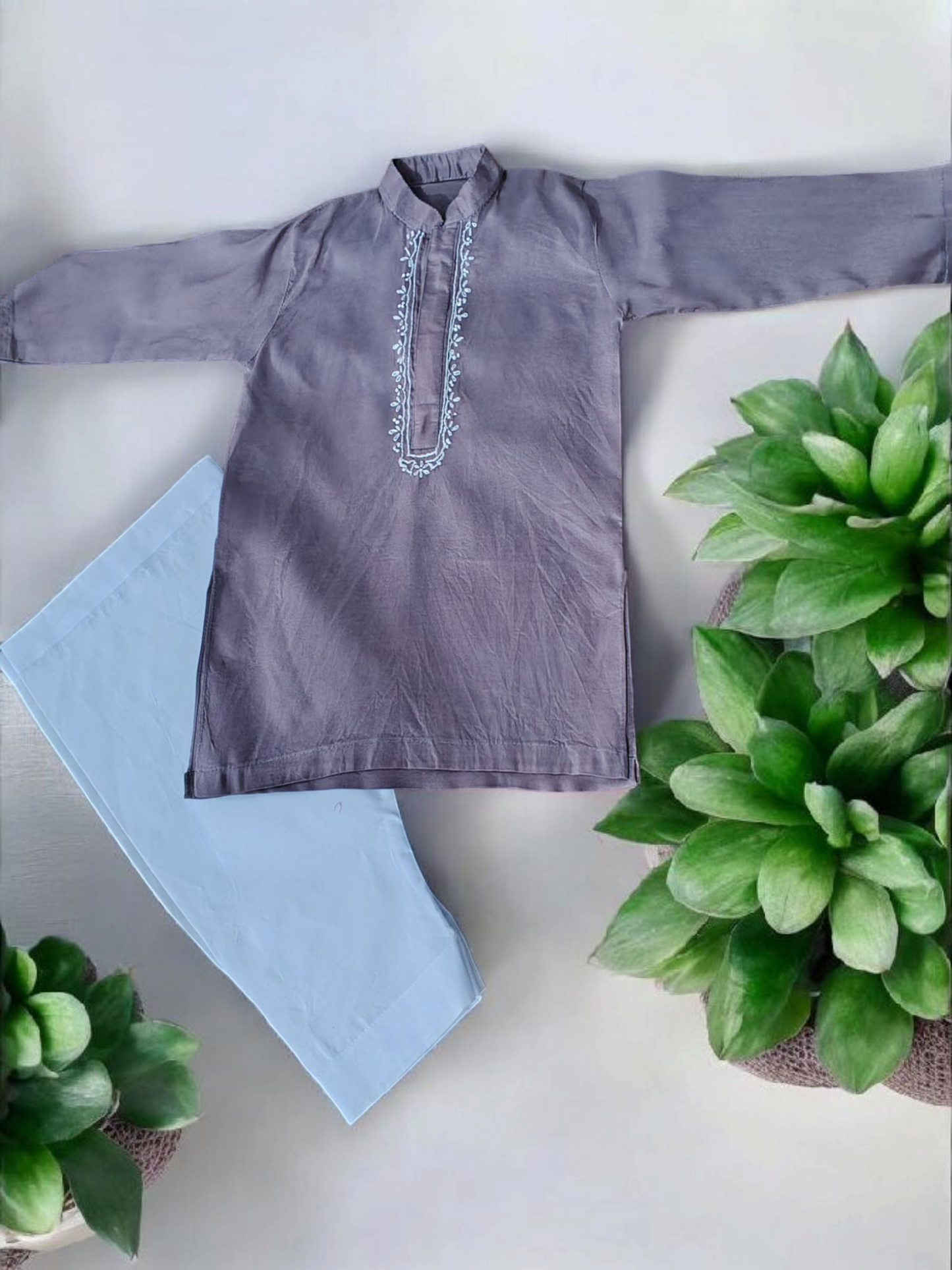 Little Gentleman's Embroidered Kurta & White Shalwar Set