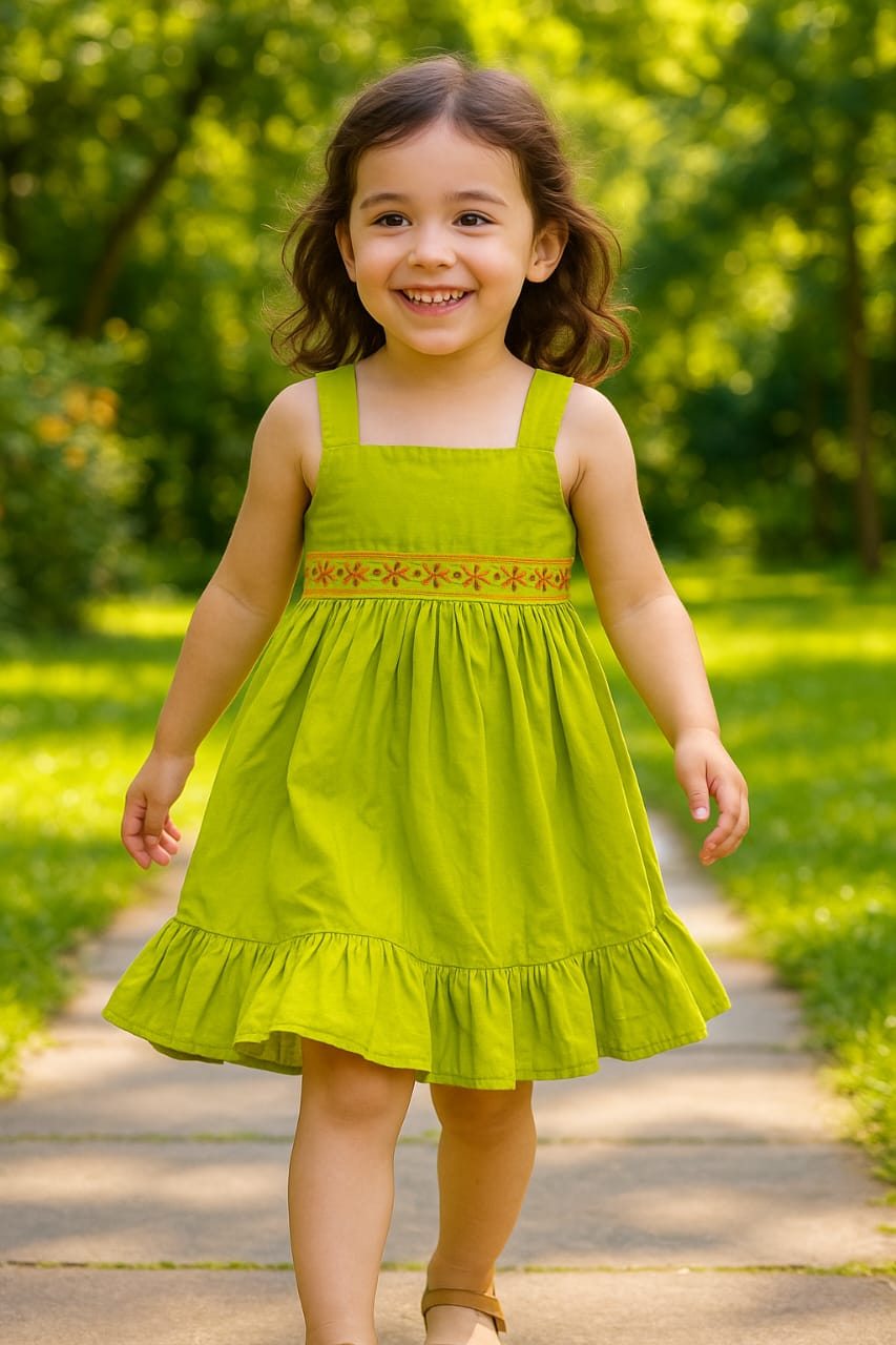Green sleeveless Frock- 2pcs