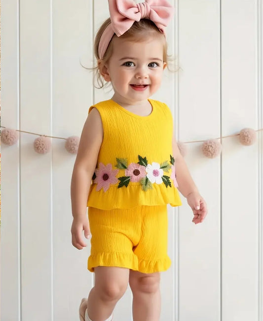 Summer Sleeveless Top with Ruffle Shorts