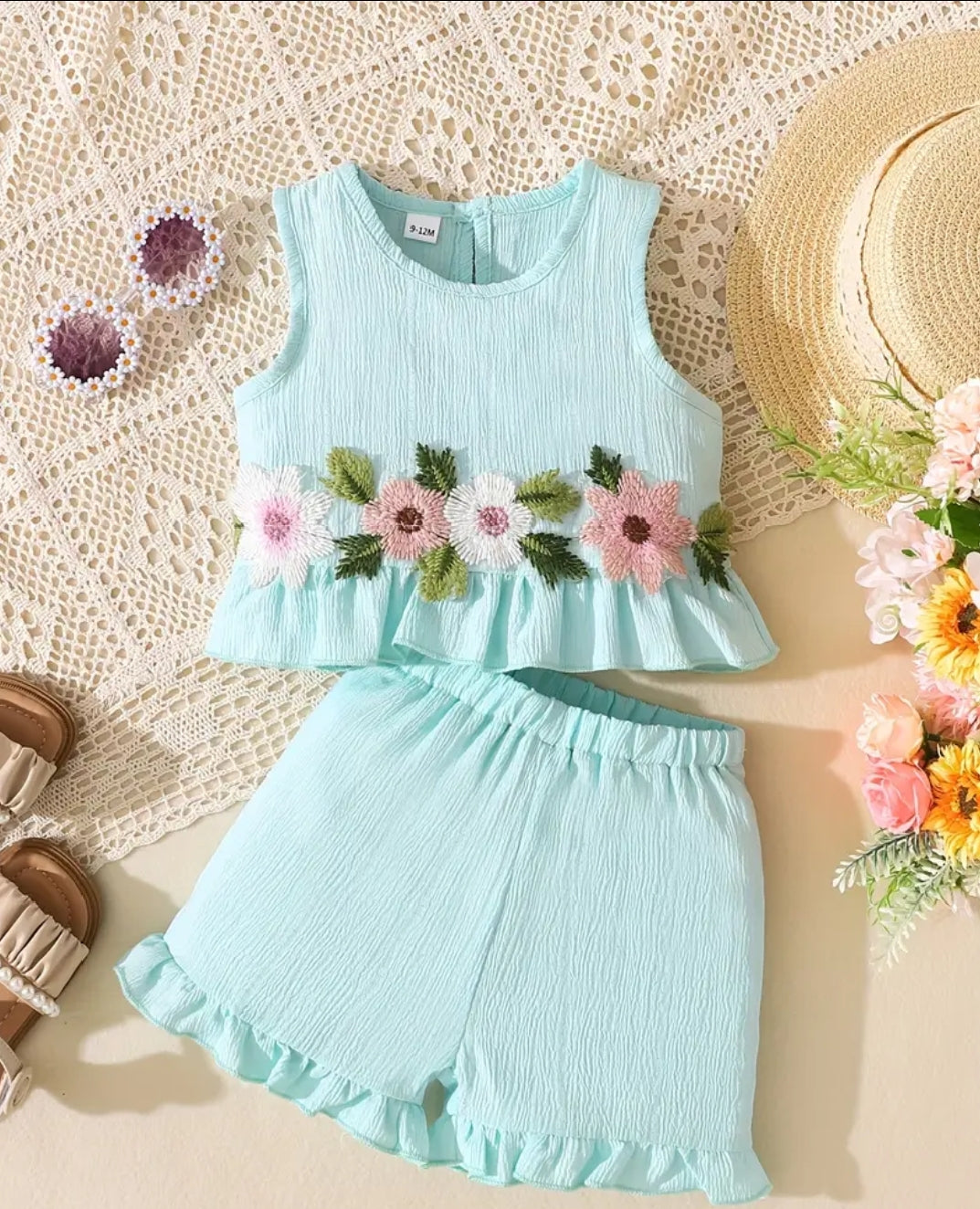 Summer Sleeveless Top with Ruffle Shorts