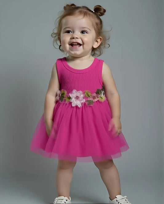 Floral Waistband Sleeveless Frock