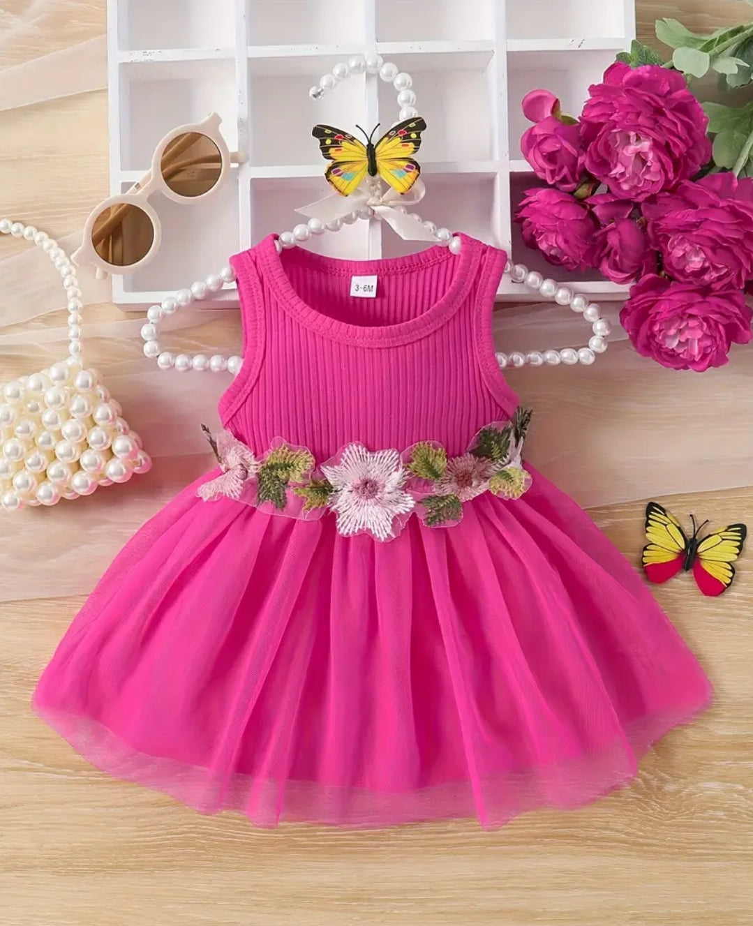Floral Waistband Sleeveless Frock
