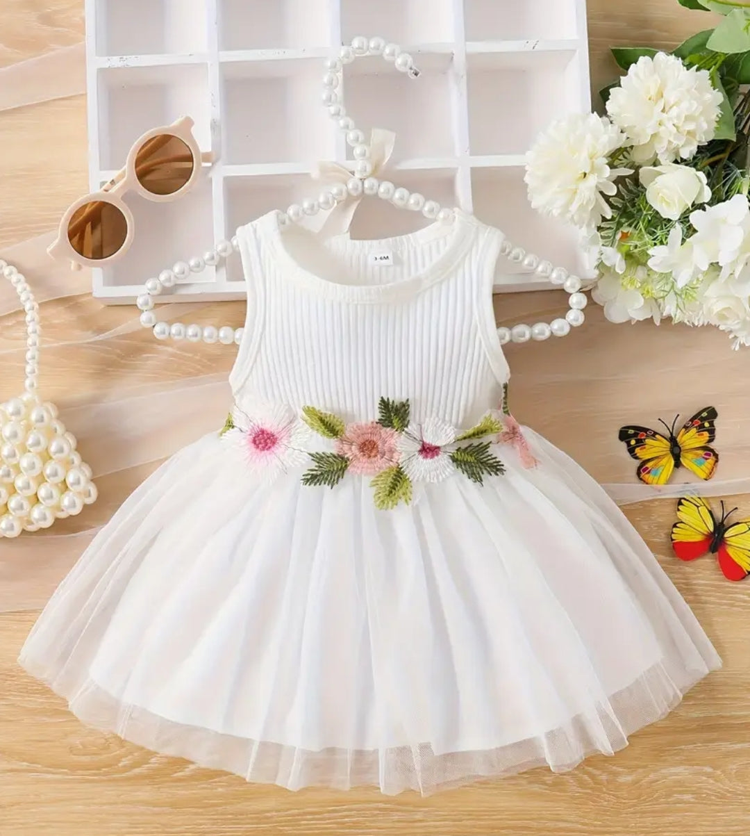 Floral Waistband Sleeveless Frock