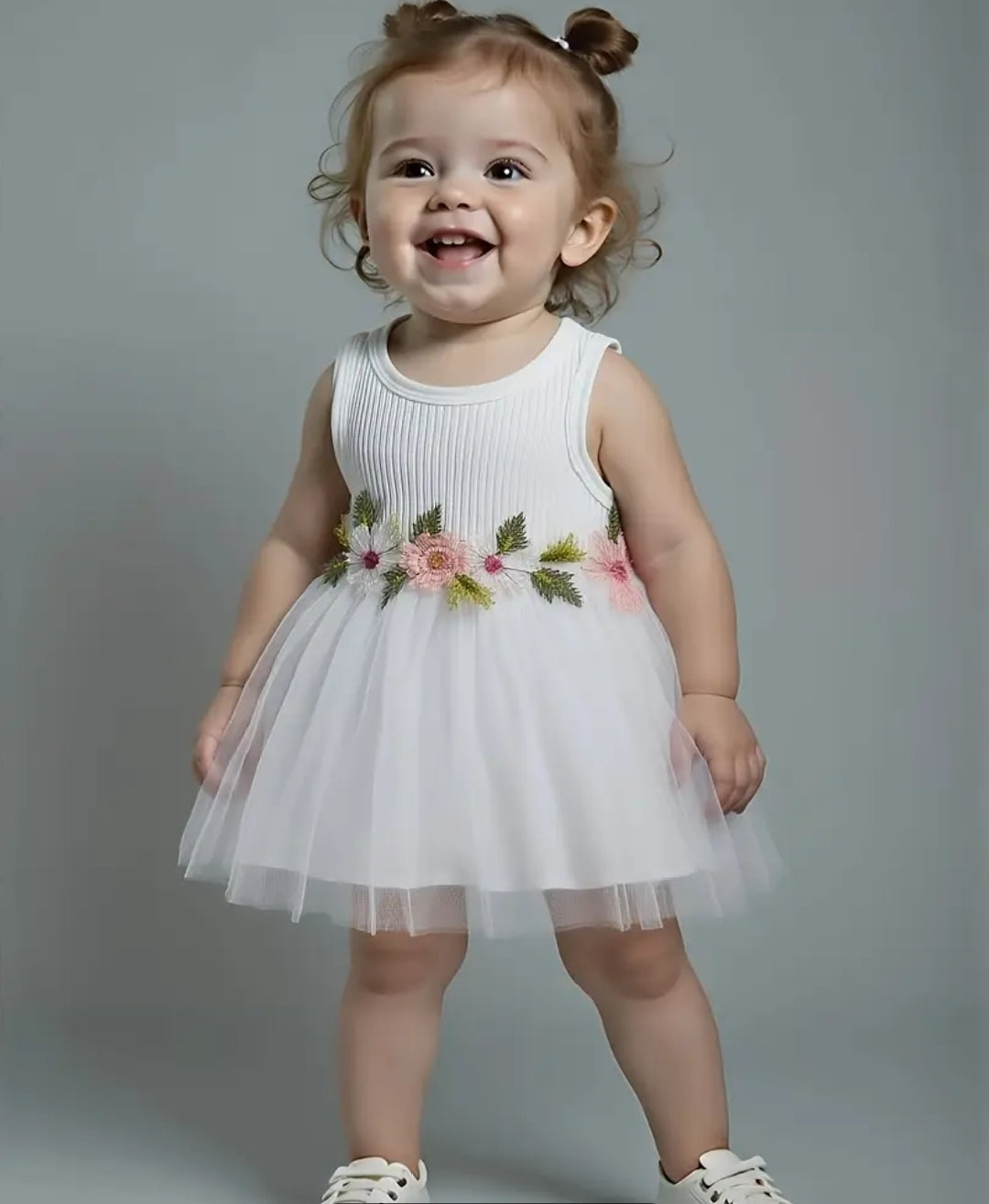 Floral Waistband Sleeveless Frock