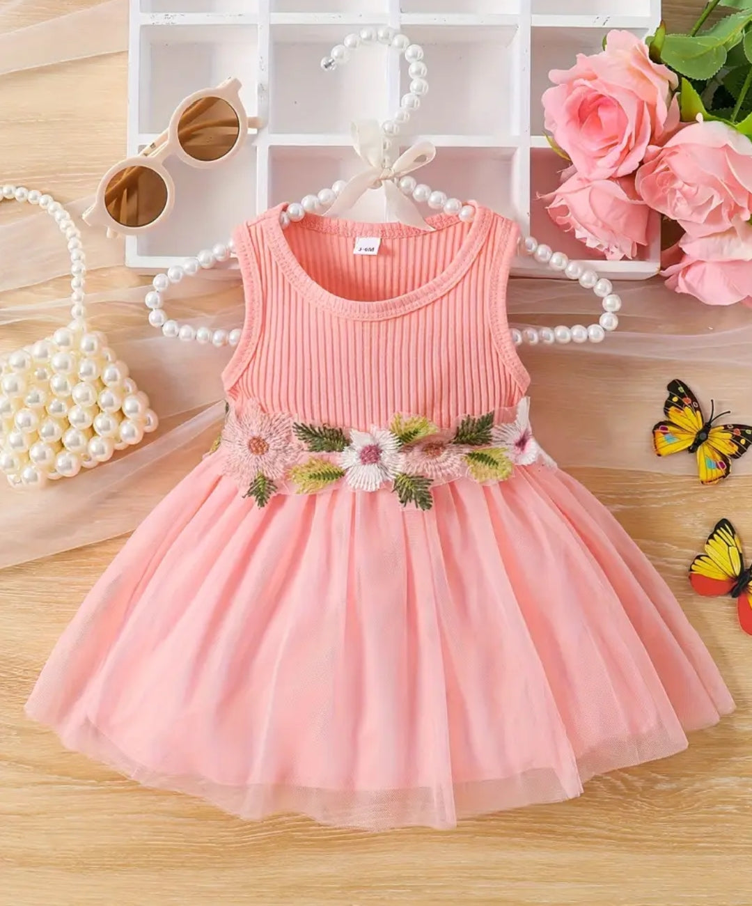 Floral Waistband Sleeveless Frock