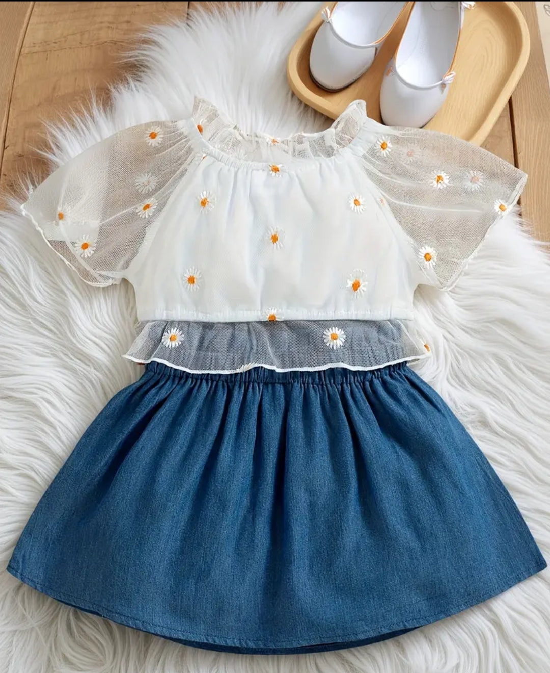 Summer Flower Embroidery Top&Half skirt