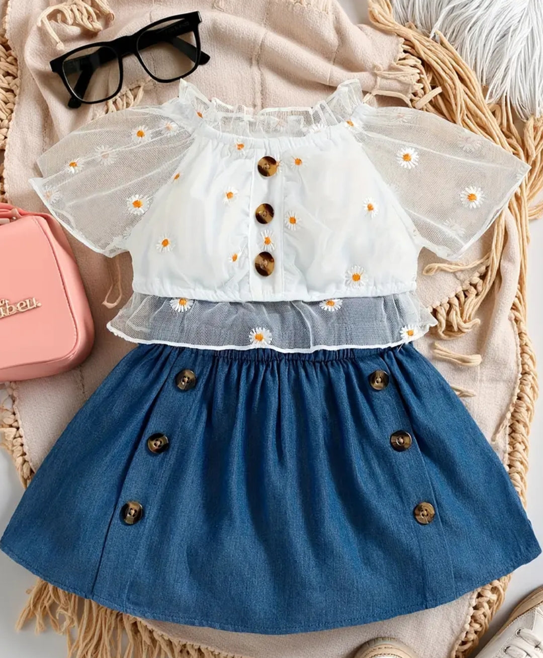 Summer Flower Embroidery Top&Half skirt