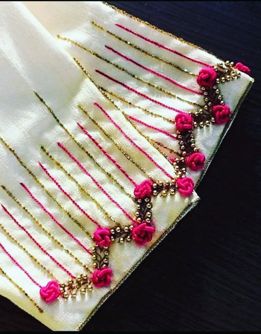 White Embroidered Cotton Trouser