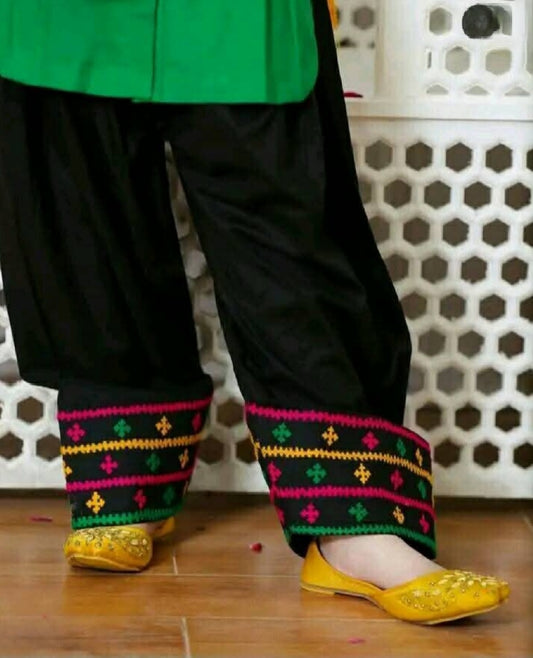 Stitched Embroidered Black Cotton Trouser