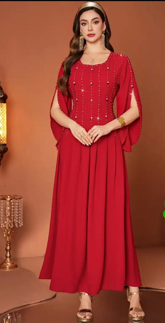 Half-Sleeve Pleated Maxi Dress