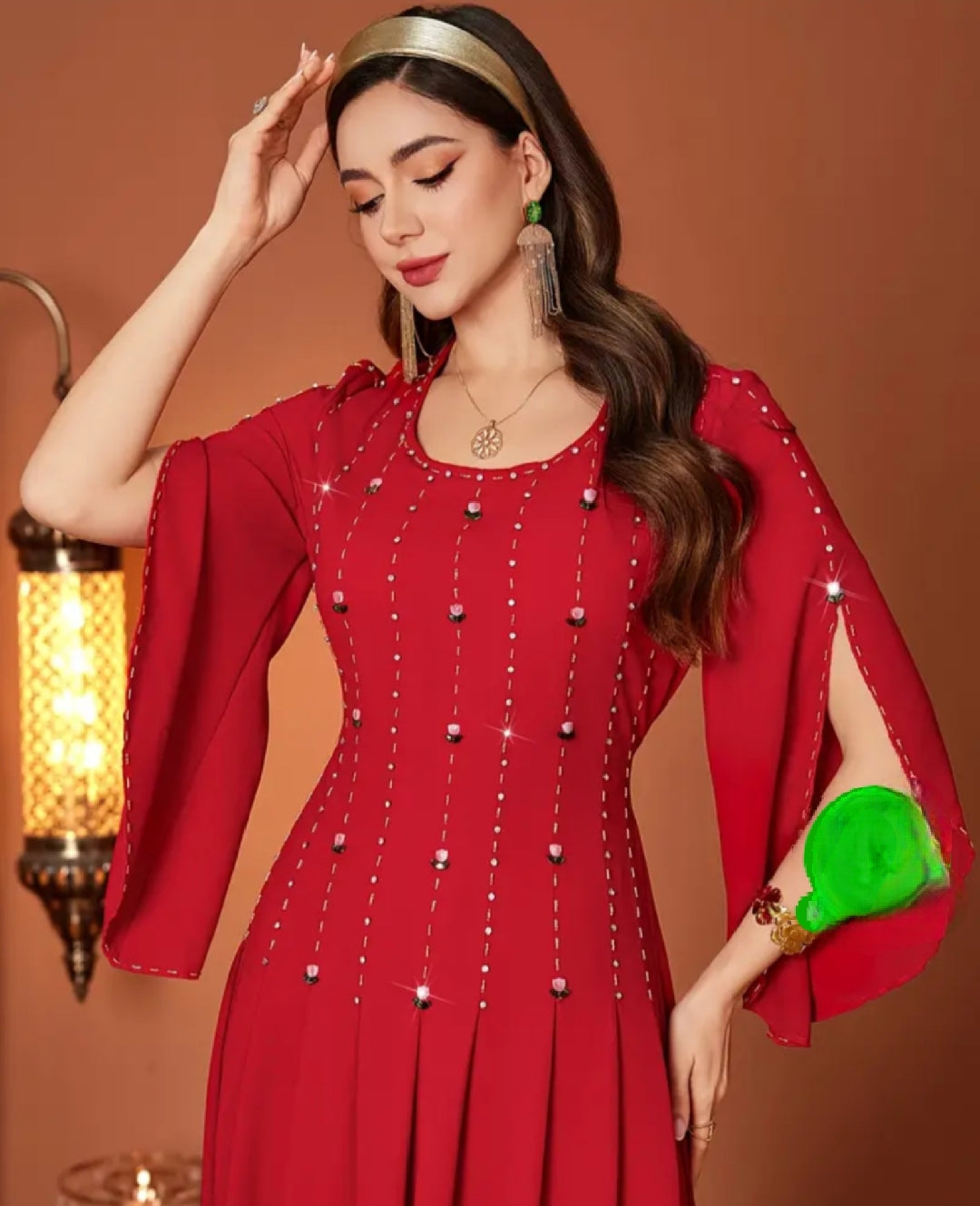 Half-Sleeve Pleated Maxi Dress