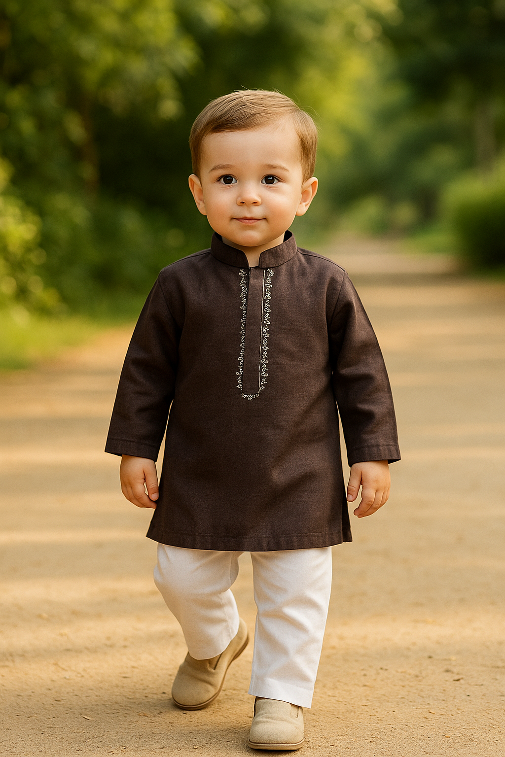 Little Gentleman's Embroidered Kurta & White Shalwar Set
