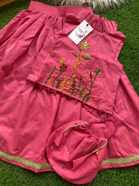 Lehnga Choli With Hand Embroidery+Sitara Work & Potli