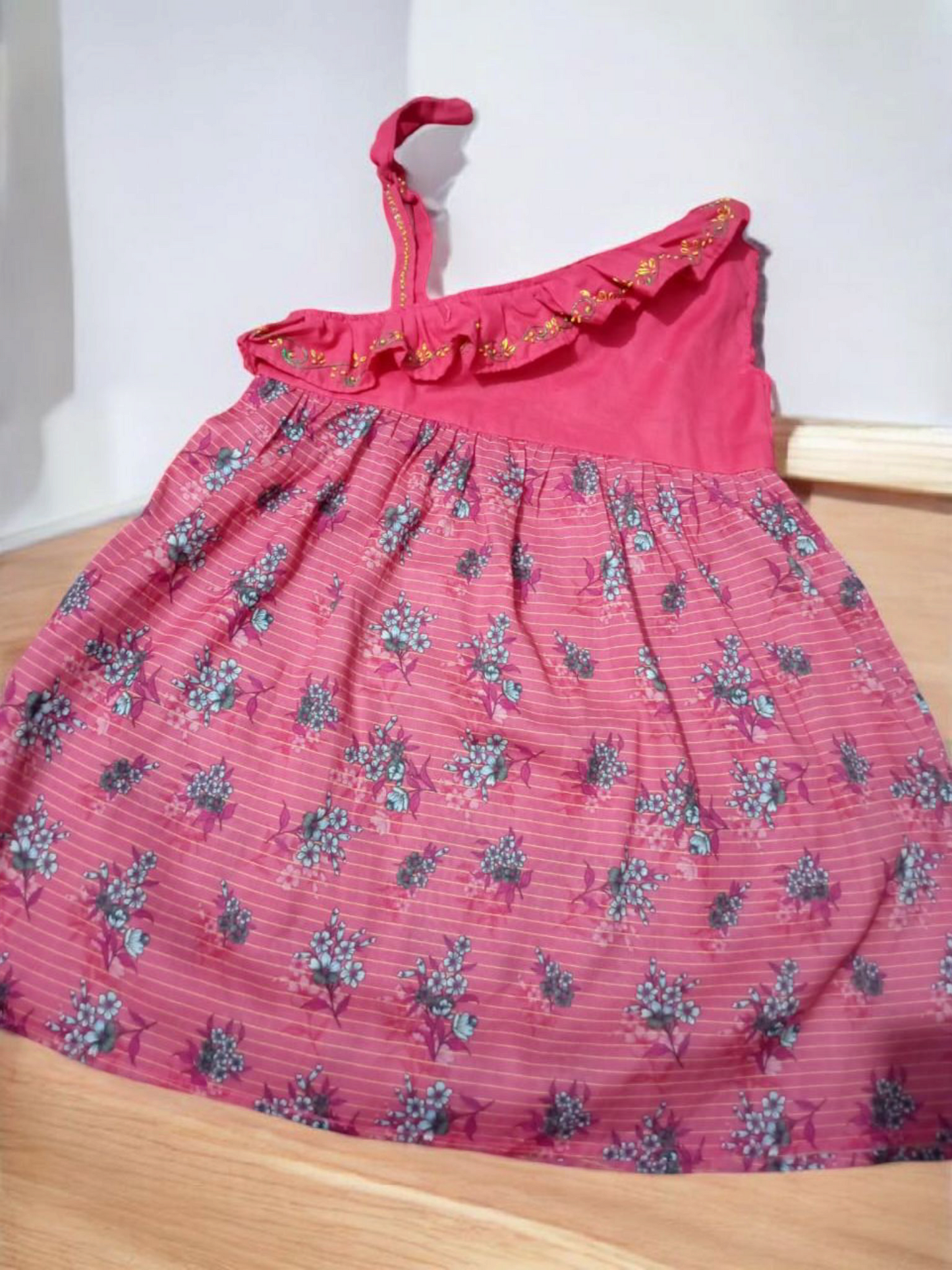 Casual Frill Embroidered Frock- 2PCs