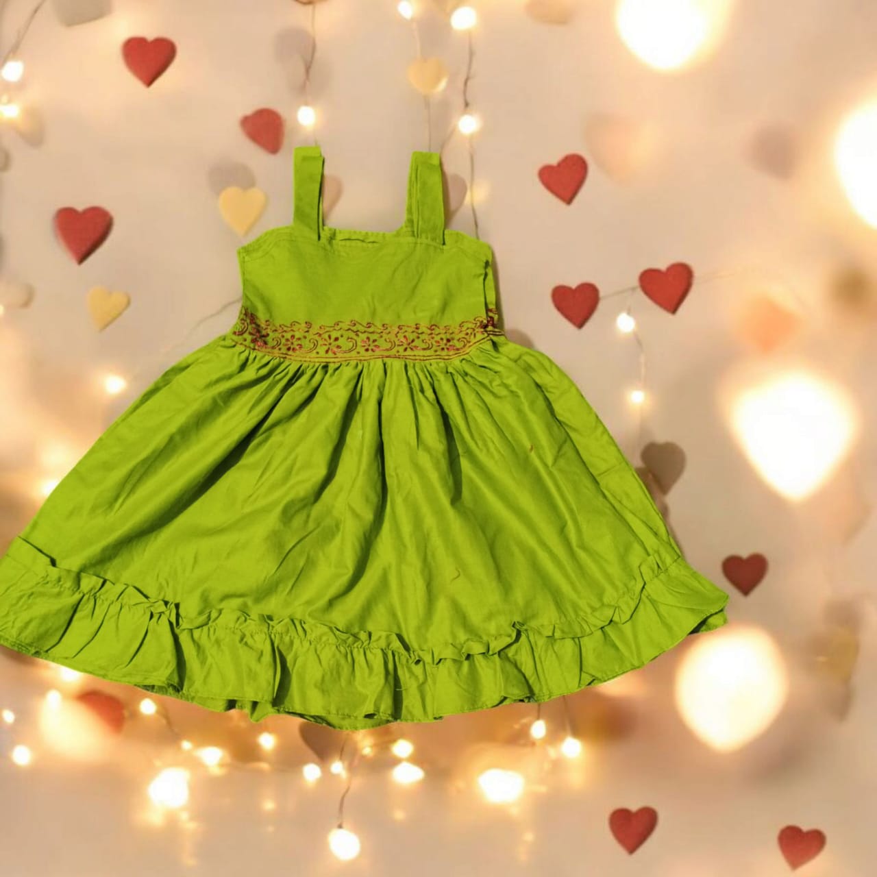 Green sleeveless Frock- 2pcs